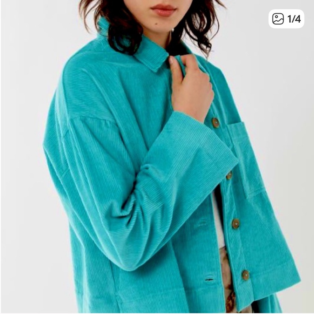 Urban Outfitters Cropped Teal‎ Corduroy Button-Up Shirt Size Size Large